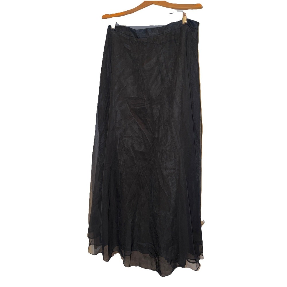 Vintage After Dark Skirt 16 Black Maxi Satin Chiffon Overlay 90s Elastic‎ Waist